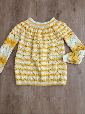 Vtg 70’s off the shoulder yellow and White Striped Knit Sweater - Women's